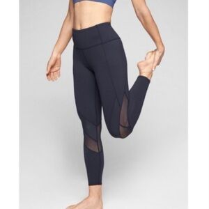 Athleta Mesh Shine Salutation 7/8 Tight Navy Blue Size Small Activewear Yoga